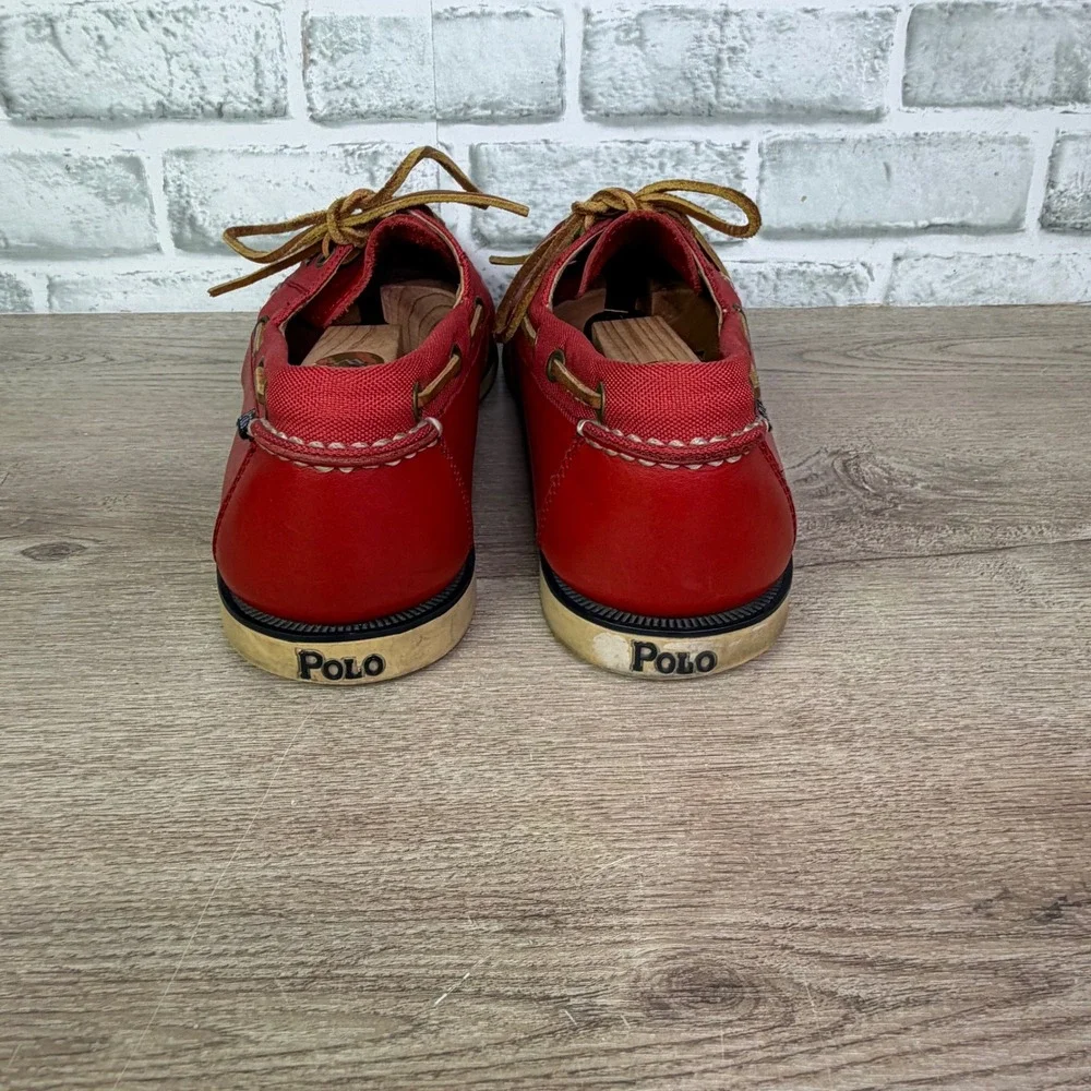 Polo Ralph Lauren Bienne Boat Shoes Red Canvas Leather‎ Mens 10D